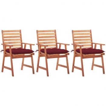 Outdoor Dining Chairs Set of 3 with Cushions Solid Acacia Wood
