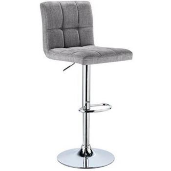 WOLTU 1x Taburetes de Bar Regulable en Altura Asiento de Lino Acero Cromado Asiento Acolchado Silla de Bar Taburetes Alto Cocina Gris Claro BH32hgr-1
