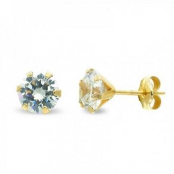 Pendientes de Oro 9k para Niña 6mm con Circonita Seis Garras y Cierre de Presión