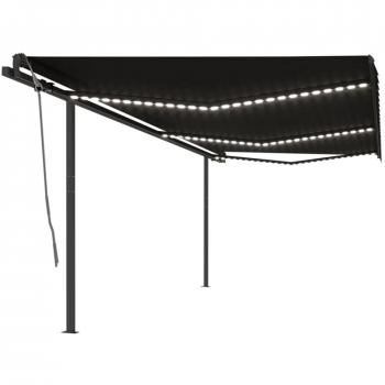 Toldo retráctil manual con luz LED gris antracita 6x3,5 m