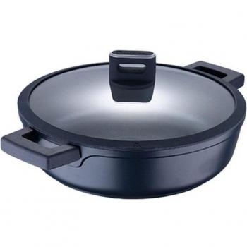 Masterpro Cacerola Baja Aluminio Fundido 28x8.0cm con Tapa de Vidrio Inducción