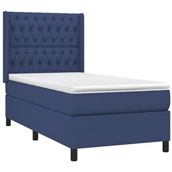 Cama box spring con colchón tela azul 100x200 cm