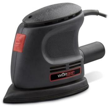 Lijadora mouse 105W WORGRIP, 105W de potencia, diseño compacto y ergonómico, ideal para trabajos en superficies pequeñas y detalladas, incluye papel de lija y sistema de recolección de polvo
