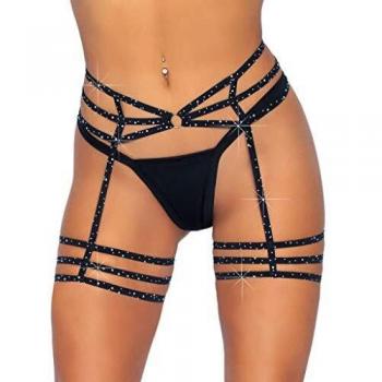 Leg Avenue Multi Strap Rhinestone Garter Belt, O/S, Black Lencera, Negro, Talla única para Mujer