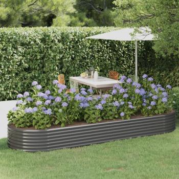 Grey Powder-Coated Steel Garden Raised Bed 322x100x36 cm
