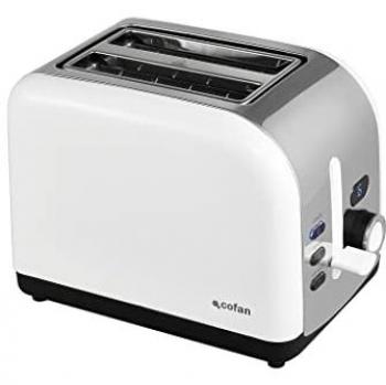 Tostador 2 Rebanadas Cofan Zorita 800W Blanco/Acero Inoxidable con Pantalla Digital, Dimensiones: 26,8 x 17,3 x 19 cm