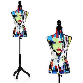 HOMCOM Maniquí Femenino de Costura Busto de Señora para Modistas Exhibición con Altura Ajustable a 130-168 cm Base de Trípode Negro