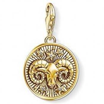 Colgante Charm Zodíaco Aries de Plata Bañada en Oro de 18k con Zircónia