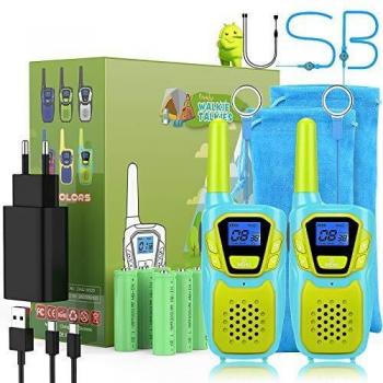 Topsung Walkie Talkie Niños Recargable USB con Bateria 2 Pack, Anticaídas Walkie Talkie Largo Alcance para Adulto Niña 3-12 Años,PMR446 Walkie Talkie para Chico Chicas Juegos Al Aire Libre Interior