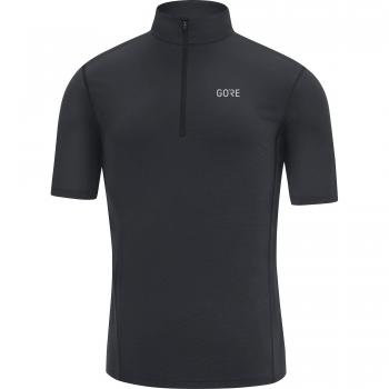 Gore Wear, Hombre, Camiseta Transpirable de Manga Corta para Correr, Gore R5 Zip Shirt, Talla: L, Color: Negro, 100140