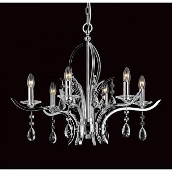 Araña sin pantallas Turin Chrome 6 bombillas 58cm con diseño moderno, acabado en cromo brillante, estructura de metal, seis brazos para iluminación distribuida, ideal para decoración de interiores y ambientes contemporáneos