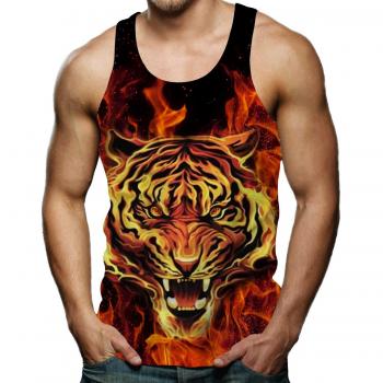 RAISEVERN 3D Tigre Camisetas Impresión Patrón Divertido Gimnasio Tees para Hombres Pequeños