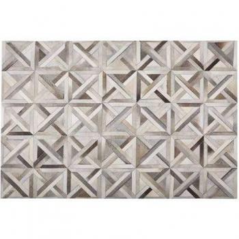 Alfombra Rectangular de Piel de Vaca Marrón y Beige 140 x 200 cm Diseño Patchwork Geométrico