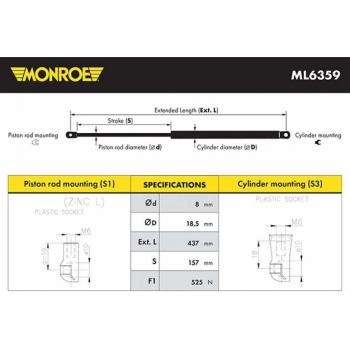 Monroe ML6359 Amortiguador de gas Maxlift para maletero