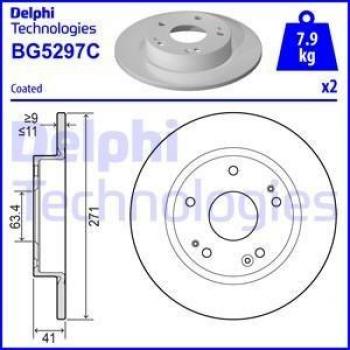 Disco de freno DELPHI BG5297C - Disco de freno, marca DELPHI, modelo BG5297C