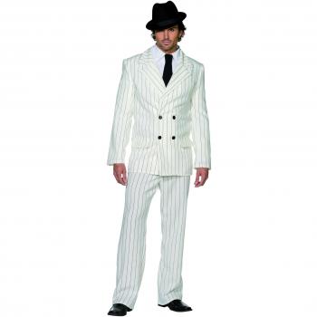 Men's White and Black Striped Gangster Costume