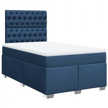 Cama box spring con colchón tela azul 120x200 cm