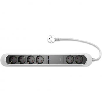 Regleta Ednet 948074 con 6 Tomas Schuko y 2 Puertos USB, Longitud de Cable 150 cm, Color Gris/Negro/Blanco