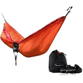 Premium Outdoor Hammock for Hiking, Camping, Backpacking & More - FREE Hanging Straps! - Parachute Nylon Fabric - Compact & Lightweight Set - Bag, Stainless Steel Carabiner, Rope and Tree Straps by TripWorthy