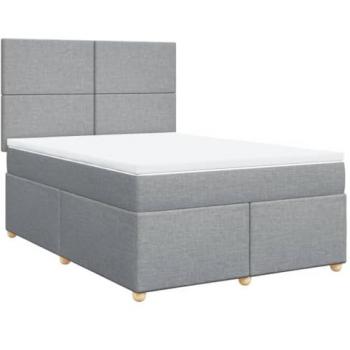 Cama box spring con colchón tela gris claro 140x190 cm