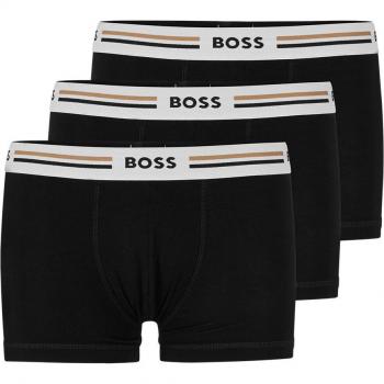 BOSS Orange Revive Men's 3-Pack Soft-Touch Stretch Trunks with Logo Waistbands - Black - Size L