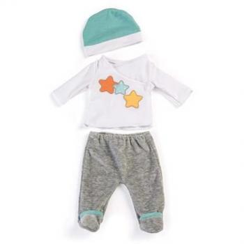 Conjunto de Pijama Unisex para Muñeco de 40 cm, 3 Piezas, Color Gris y Blanco