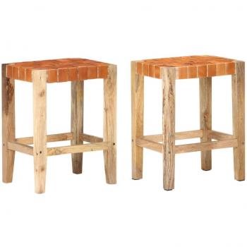 Taburetes de Bar de cuero genuino marrón 60 cm - Set de 2 piezas, altura de 60 cm, material: cuero auténtico, color marrón