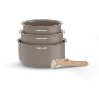 Set de 3 Casseroles Cerámicas Taupe con Mango Extraíble - Arthur Martin - Ø 16-18-20 cm
