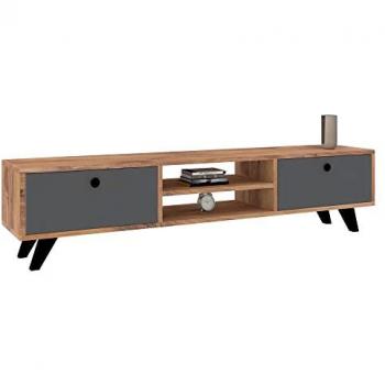 Mesa TV WELLHOME 100% Tablero de aglomerado rechapado en melamina, Color Atlantic Pino Antracita