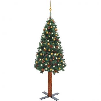 Árbol de Navidad artificial con LEDs y bolas PVC verde 210 cm