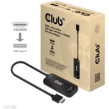 Club 3D CAC-1336 HDMI™+ Micro USB a USB Tipo C 4K120Hz o 8K30Hz M/F Adaptador Activo