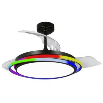 Ventilador de techo LED Antila 65W 6500Lm CCT Dim con 2 aros decorativos RGB Negro