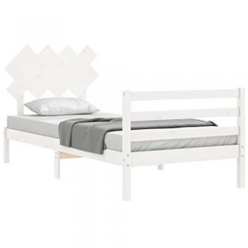 Estructura de cama con cabecero de madera maciza blanca 100x200 cm