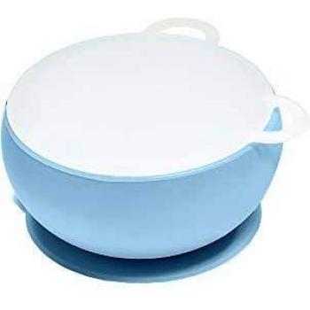 Minikoioi Blue Silicone Suction Cup Bowl with Lid