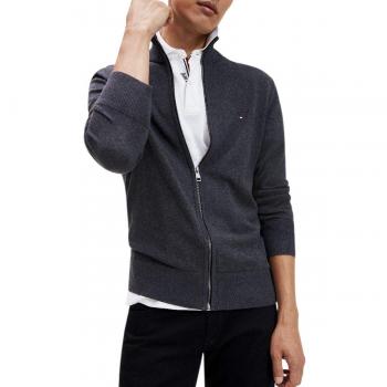 Tommy Hilfiger Hombres Cardigan Zip-Through de Cachemira de algodón Pima M Gris