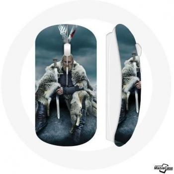 Ratón Inalámbrico Vikings Serie Temporada 6 Ragnar Lothbrok Logo V Espada Fondo Gris Nebuloso