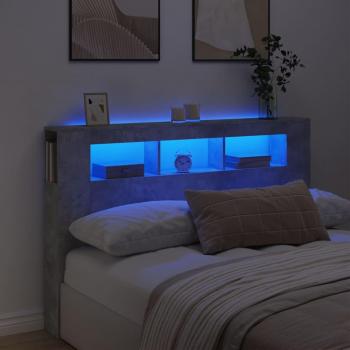 Cabecero Led Madera Ingeniería Gris Hormigón 160x18,5x103,5 cm
