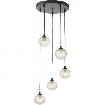 Lámpara colgante de techo Federico Glass Negro Satinado Acanalado 5 bombillas 150cm