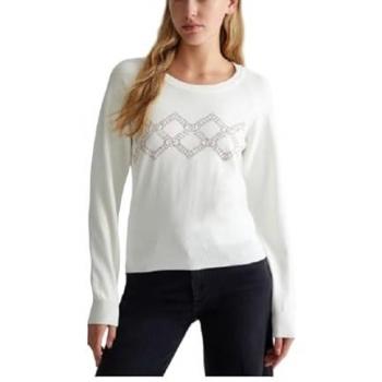 Liu Jo Women's White Sugar Gemstone Logo Knit Pullover