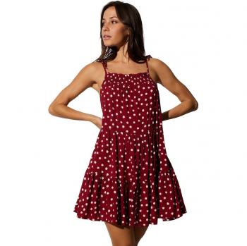 Vestido de playa corto con tirantes anudados y estampado de lunares