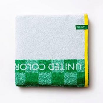 UNITED COLORS OF BENETTON Kids - Toalla de Playa para niños de 70 x 140 cm, 450 gsm, 100% Algodón, Gran Suavidad, Ligera, Secado Rápido, Unisex, Apta Lavado a máquina, Verde Cuadros