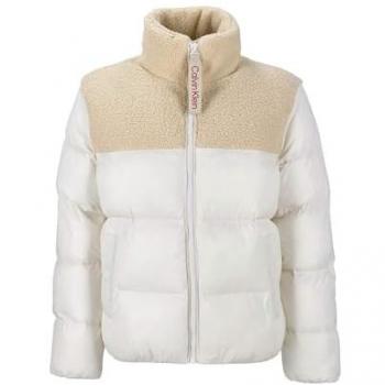 Calvin Klein Jeans - Plumífero hombre impermeable, Chaqueta Calvin Klein Sherpa Puffer blanco, Edredón Corto Sherpa Puffer J30J326091, blanco perla (ral 1013), S