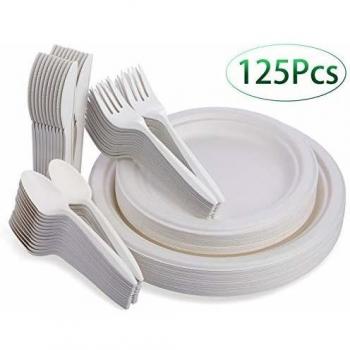 Fuyit Platos de Papel, 125 Piezas Vajilla, Incluye 25 Platos