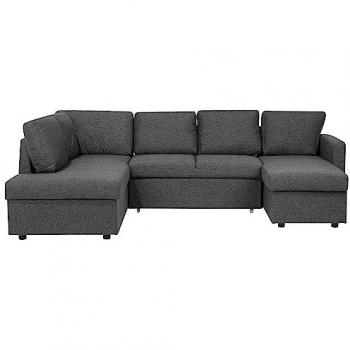 Sofá Cama Esquinero U Karrabo Gris Oscuro de Tela 5 Plazas con Chaise Longue y Almacenamiento