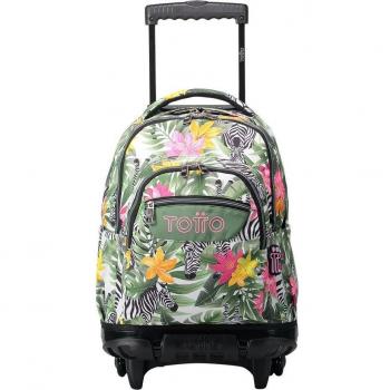 TOTTO - Mochila escolar con ruedas tropical cebras - Renglones-4HW