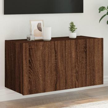 Mueble de TV de pared con luces LED, color marrón roble, dimensiones 80x35x41 cm, diseño moderno para salón