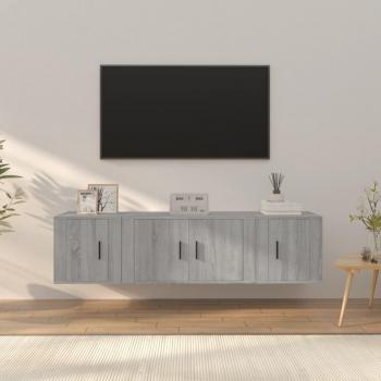 Set de muebles para TV 3 piezas gris Sonoma madera multicapa