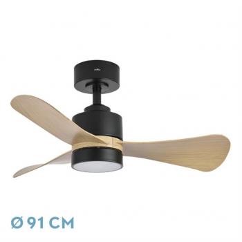 Ventilador de Techo FABRILAMP Zepelin 18W Negro/Madera Clara 3 Aspas