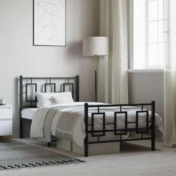 Black Metal Bed Frame with Headboard and Footboard 100x200 cm