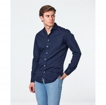 Camisa de hombre gabardina slim corte liso color azul marino